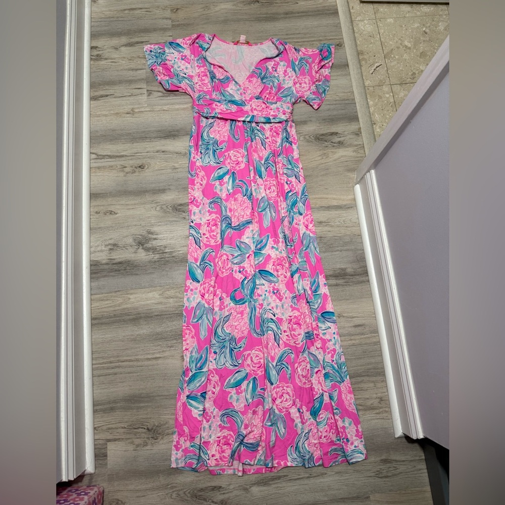Lily Pulitzer Floral Maxi Dress in Pink and Blue